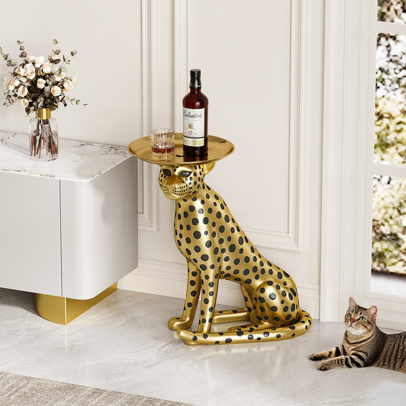 Everly Quinn Resin Panther End Table Luxury Leopard Accent Side